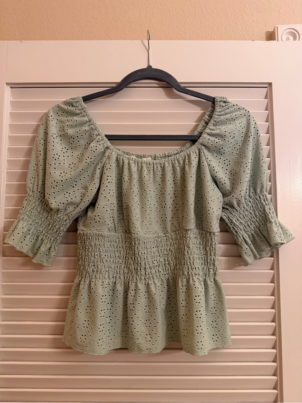 URBAN Romantics Sage Green Eyelet Smocked Peasant Blouse
